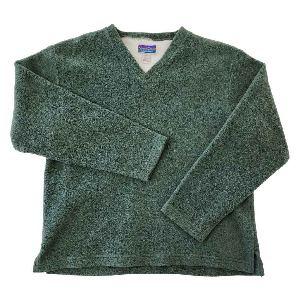 VTG North Crest Spirit of Adventure Green Fleece V-Neck Pullover Sweater Men's M